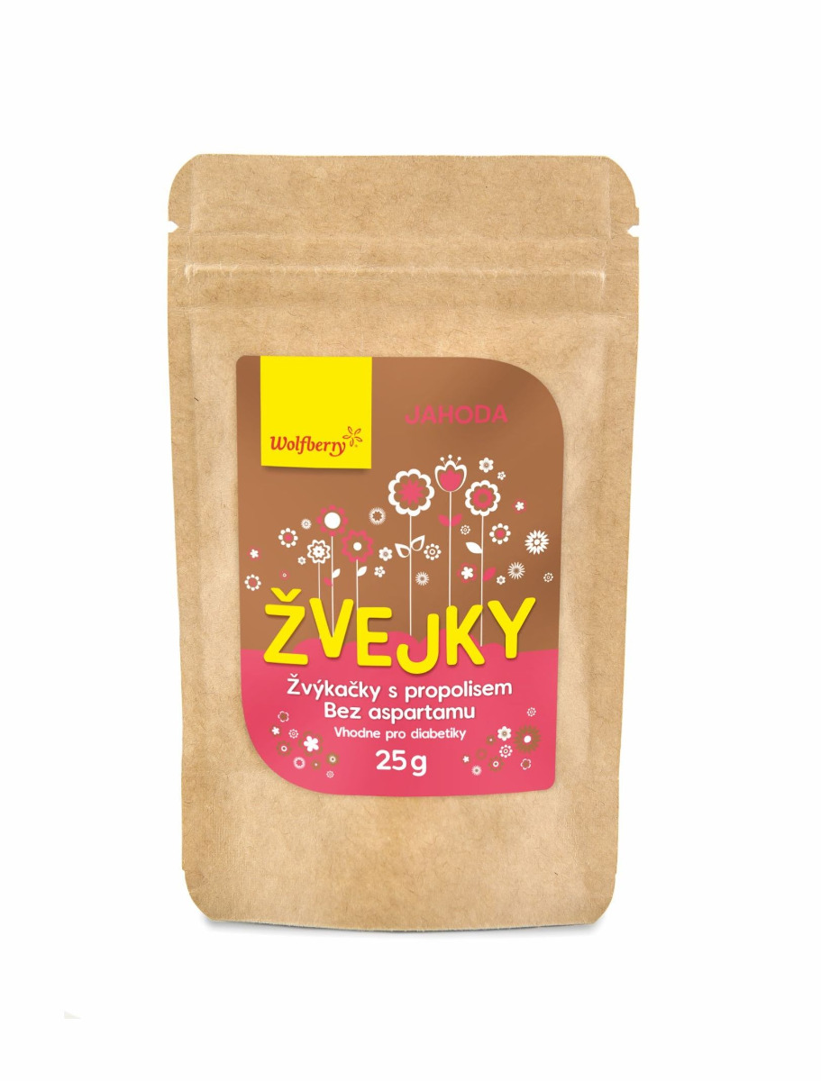 Wolfberry Žvejky s propolisem jahoda 25 g Wolfberry