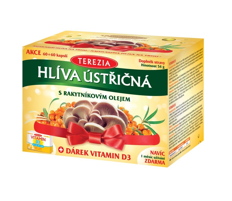 Terezia Hlíva ústřičná s rakytníkovým olejem 120 kapslí + Vitamin D3 30 tobolek Terezia