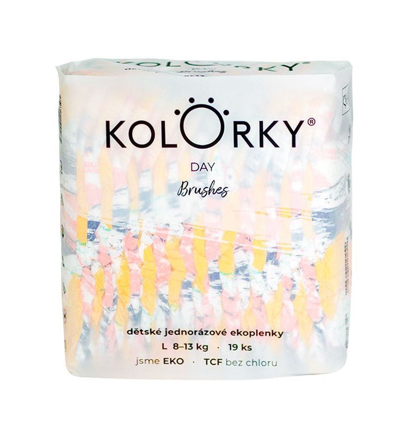 KOLORKY DAY Jednorázové eko plenky vel. L 8-13 kg 19 ks štětce KOLORKY