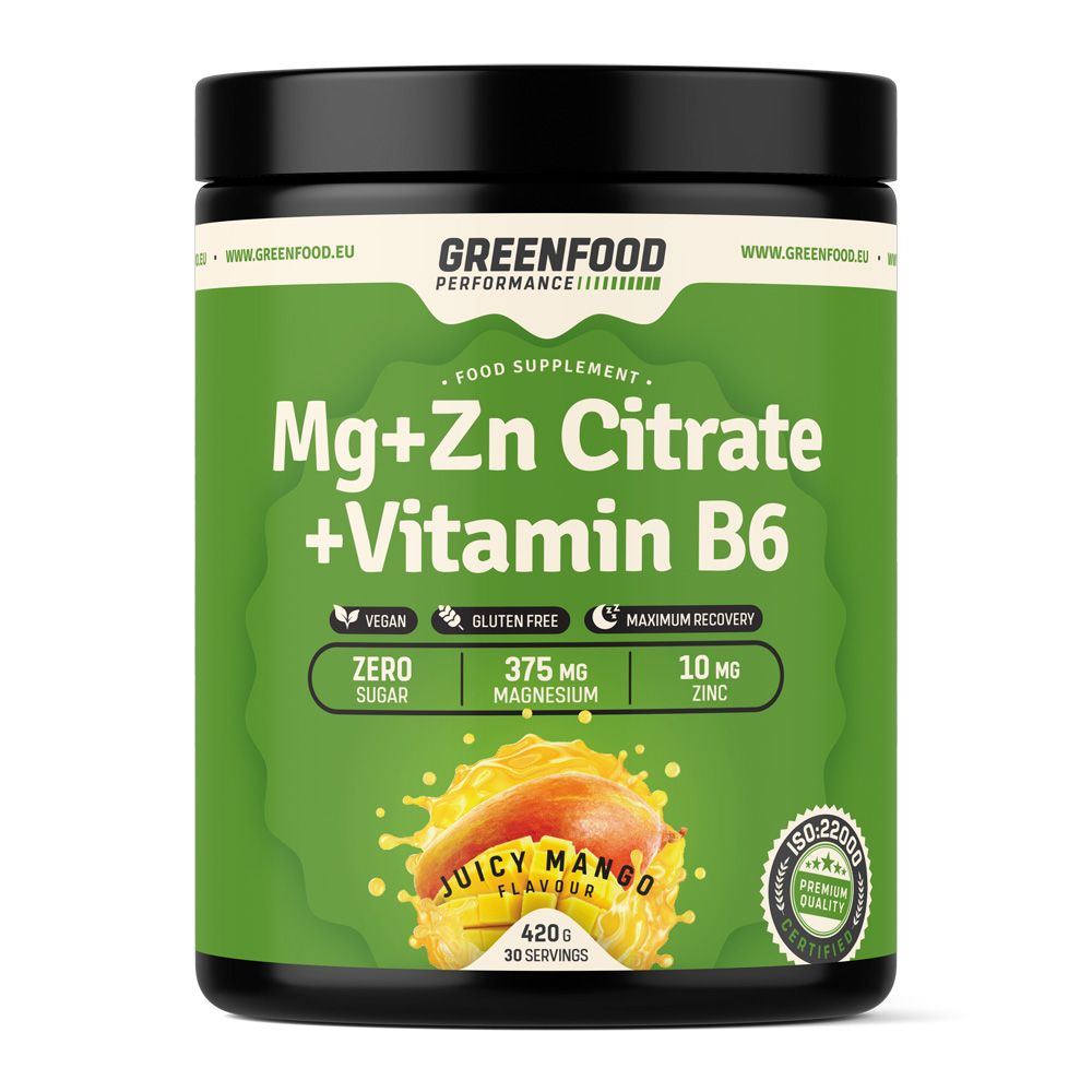 GreenFood Performance Mg + Zn Citrate + Vitamin B6 Juicy mango 420 g GreenFood Performance