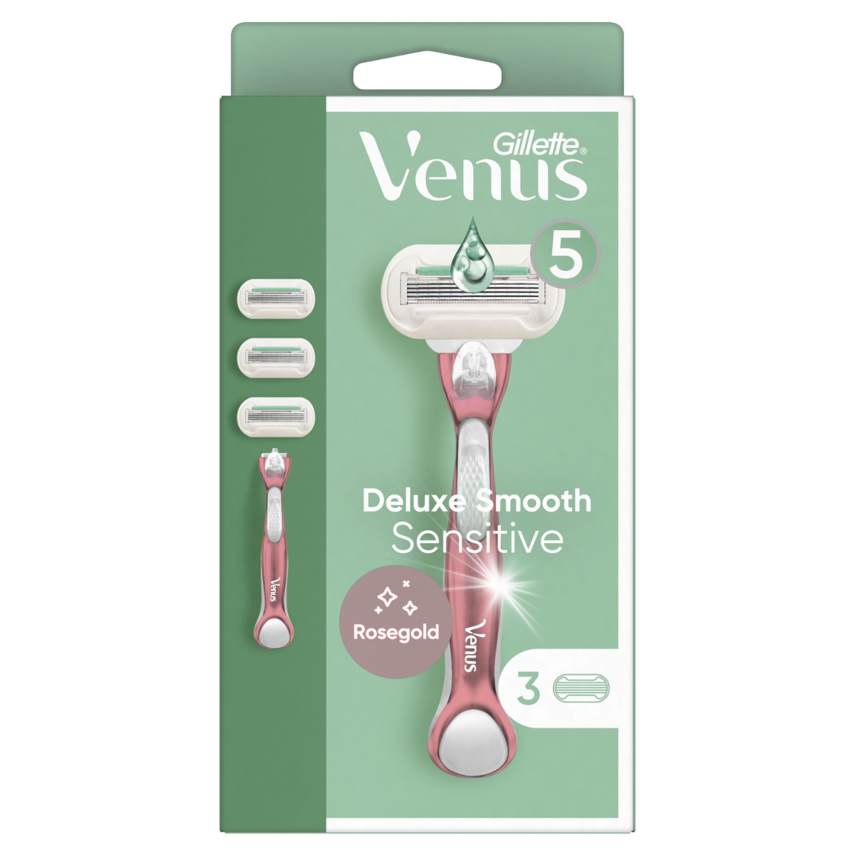 Gillette Venus Deluxe Smooth Sensitive RoseGold dámský holicí strojek + 3 hlavice Gillette