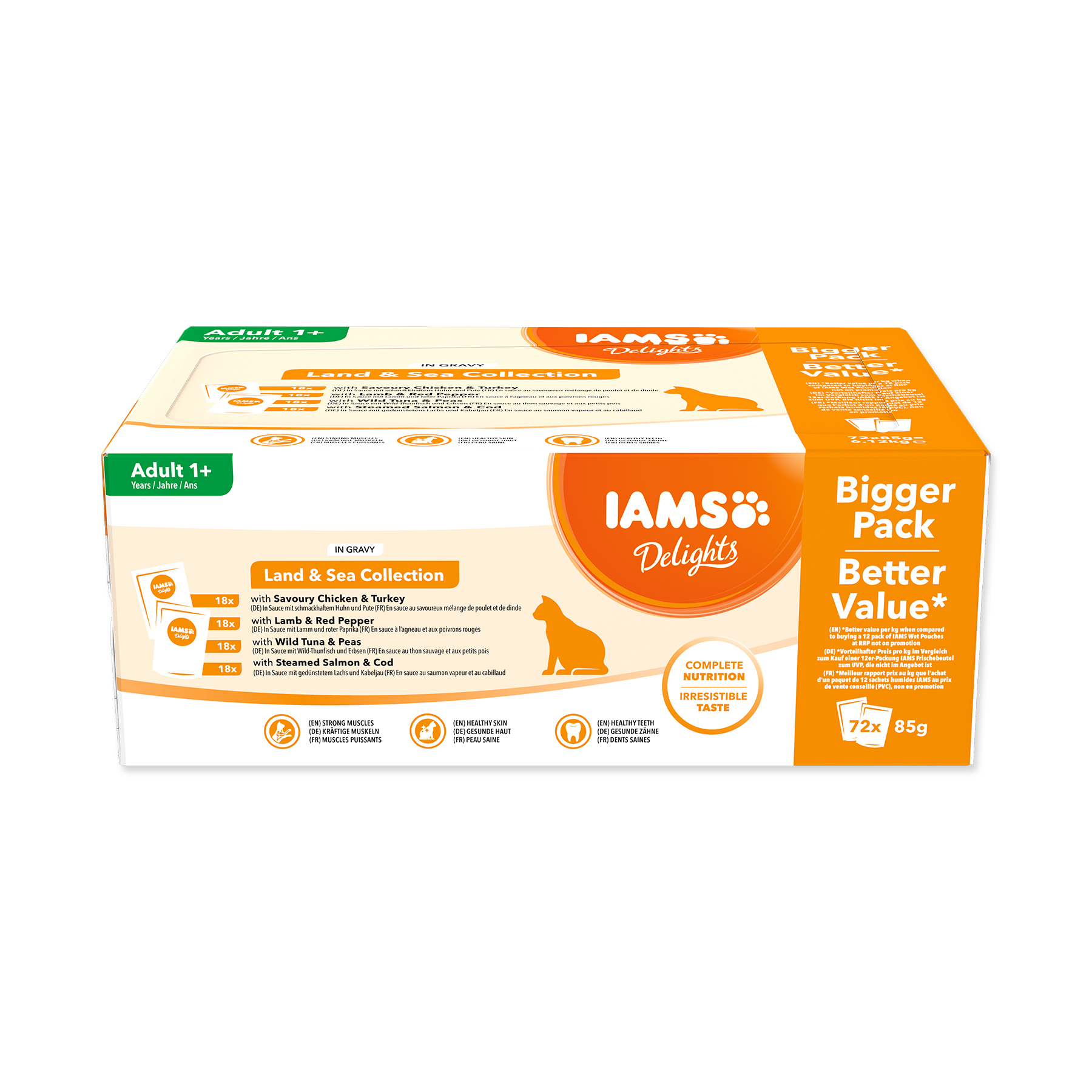 IAMS Delights Mořské a suchozemské maso v omáčce kapsičky multipack 72x85 g IAMS