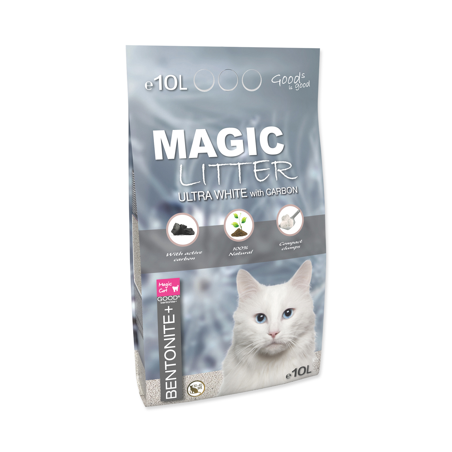 Magic Litter Bentonite Ultra White with Carbon kočkolit 10 l Magic Litter