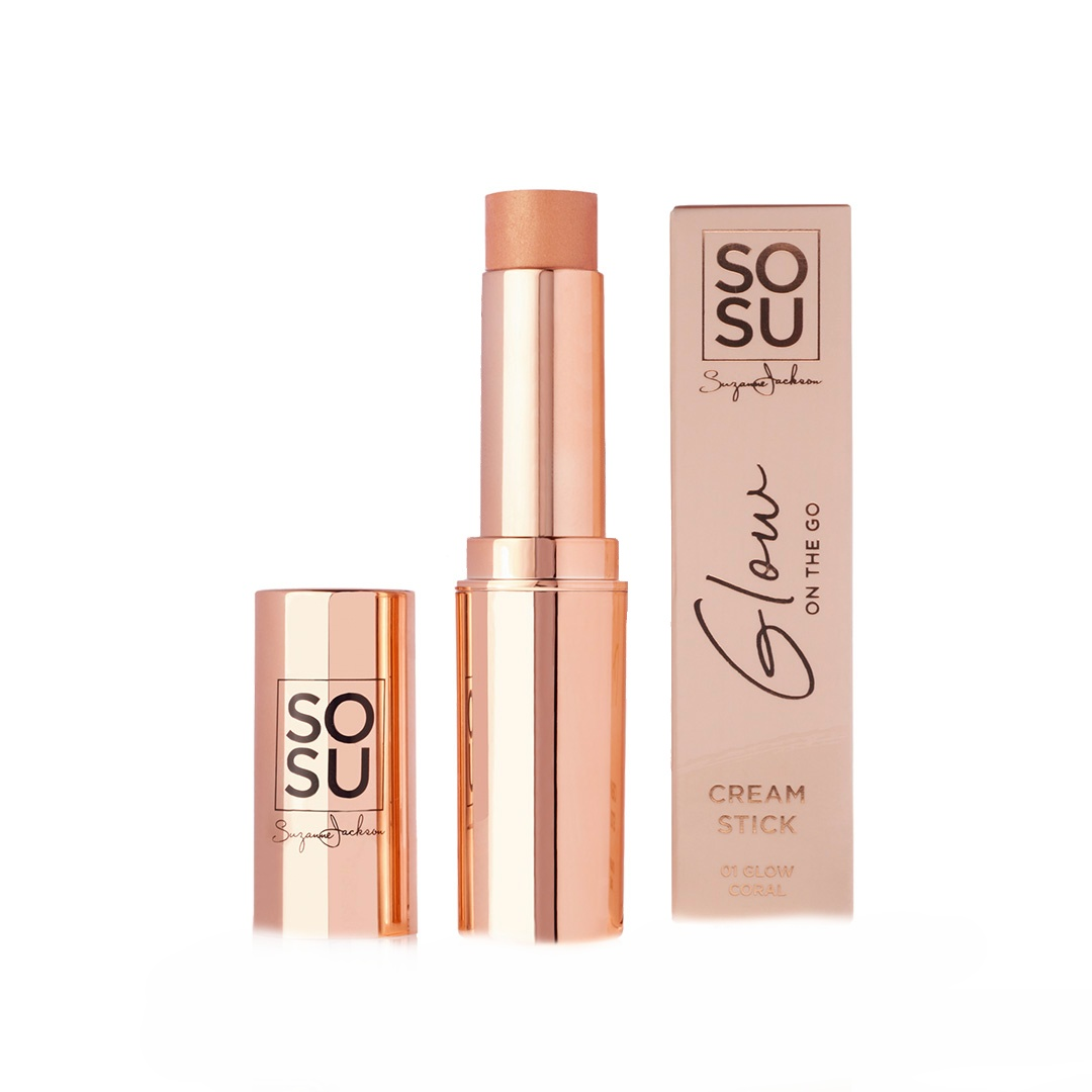 SOSU Cosmetics Glow On The Go tvářenka v tyčince se třpytkami Coral 7 g SOSU