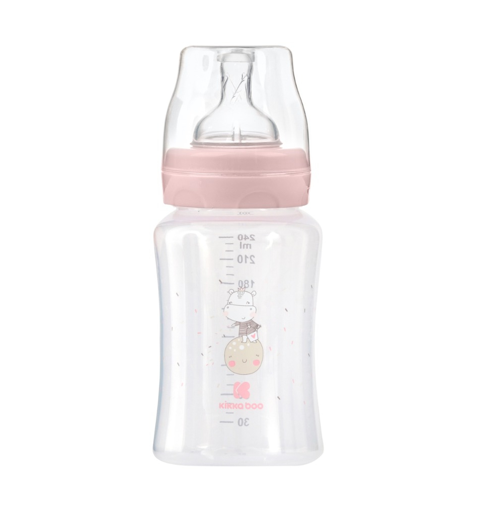 KikkaBoo Kojenecká láhev 3m+ Hippo Pink 240 ml KikkaBoo