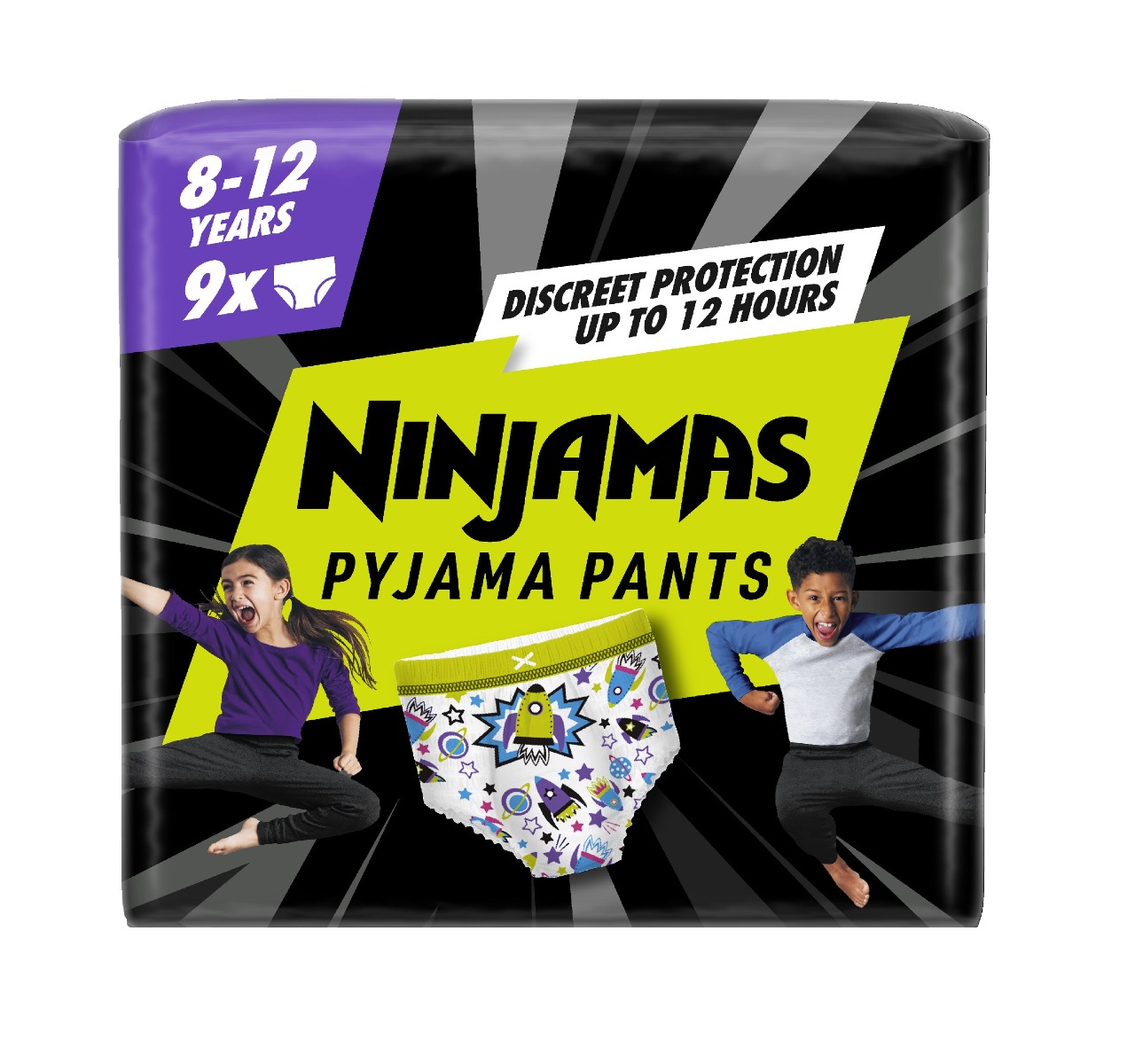 Ninjamas Pyjama Pants kosmické lodě 8–12 let 27–43 kg pyžamové kalhotky 9 ks Ninjamas