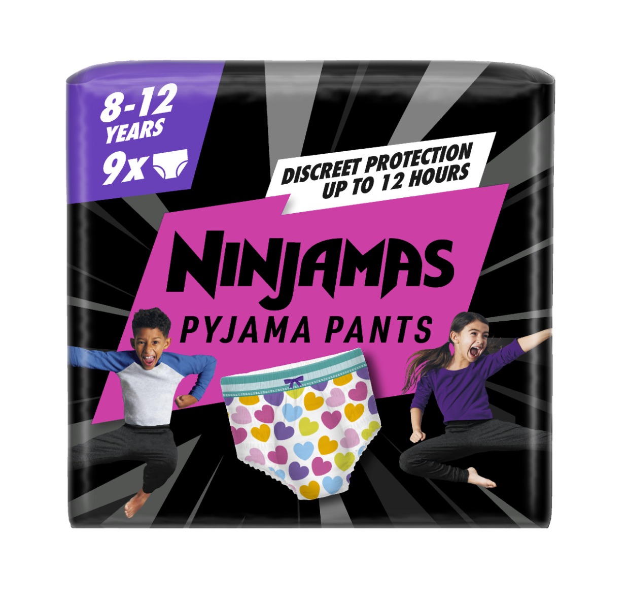 Ninjamas Pyjama Pants srdíčka 8–12 let 27–43 kg pyžamové kalhotky 9 ks Ninjamas