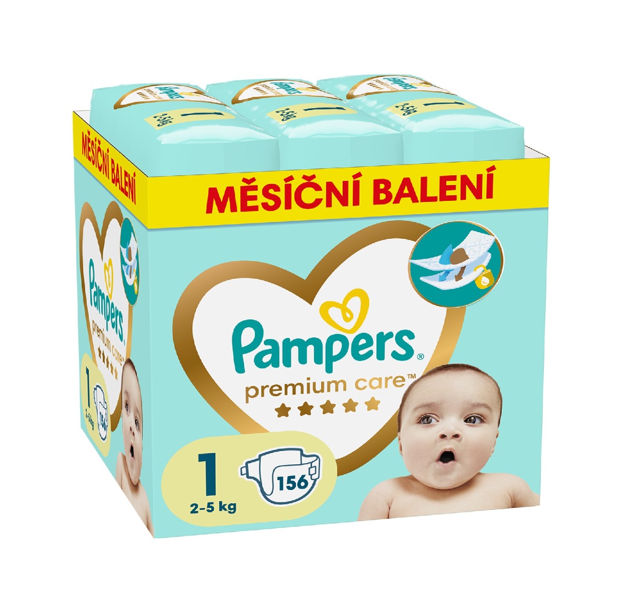 Pampers Premium Care Monthly Box vel. 1 2–5 kg dětské pleny 156 ks Pampers