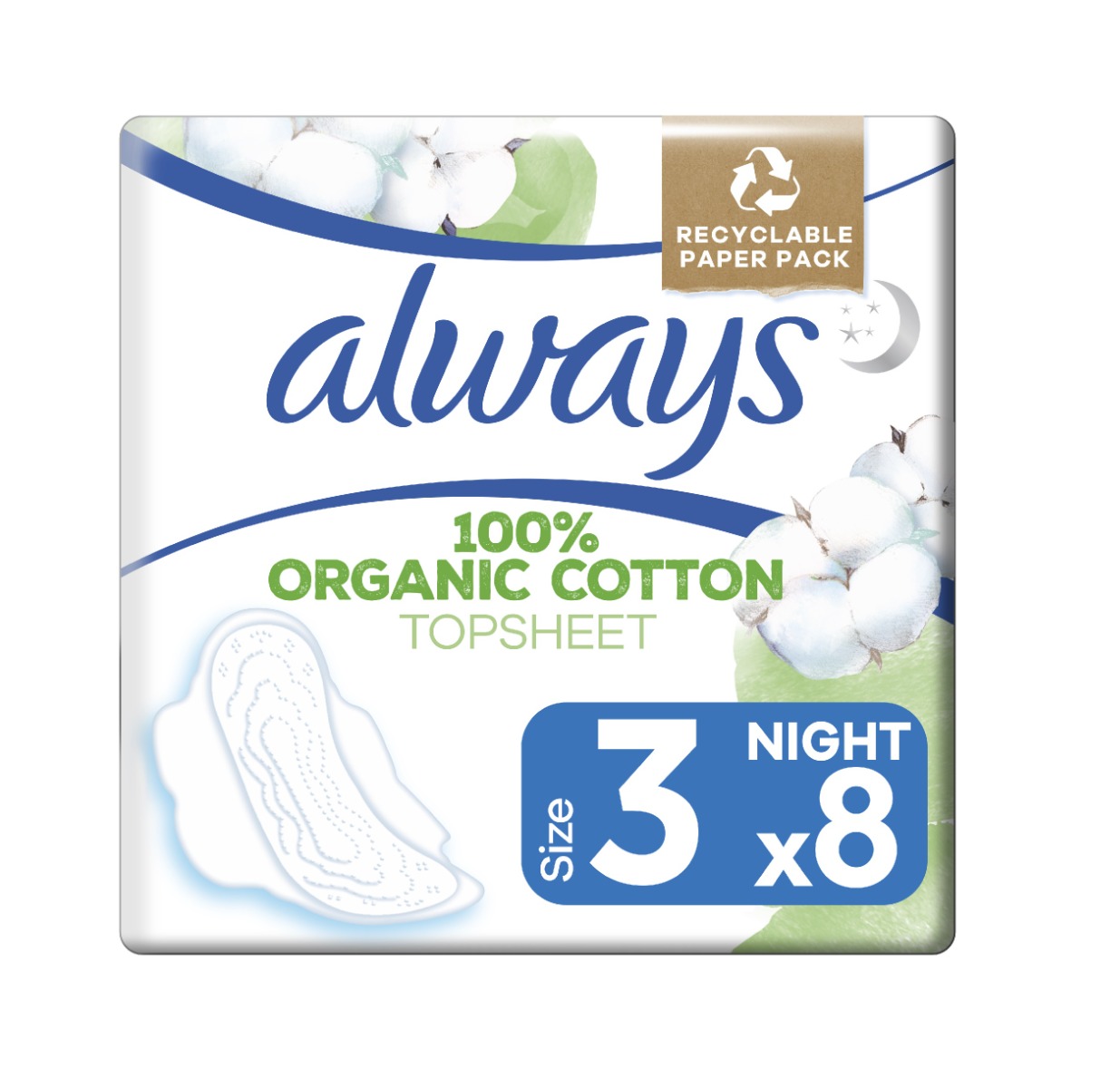 Always Ultra Organic Cotton Night vložky 8 ks Always