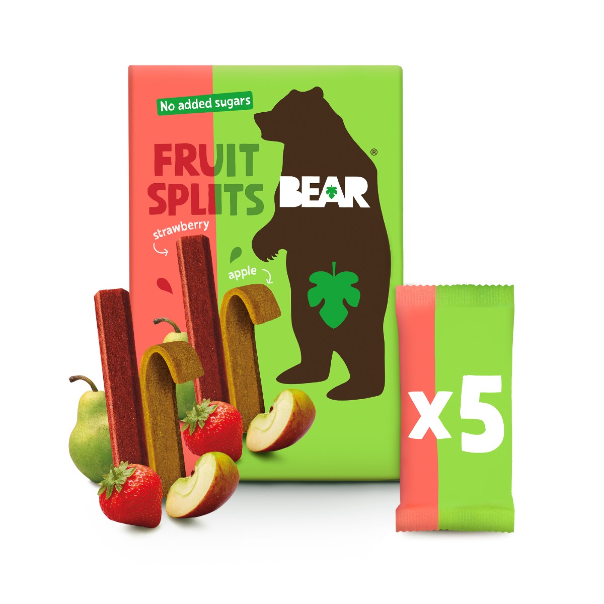 BEAR Fruit Splits jahoda a jablko ovocné tyčinky 5x20 g BEAR