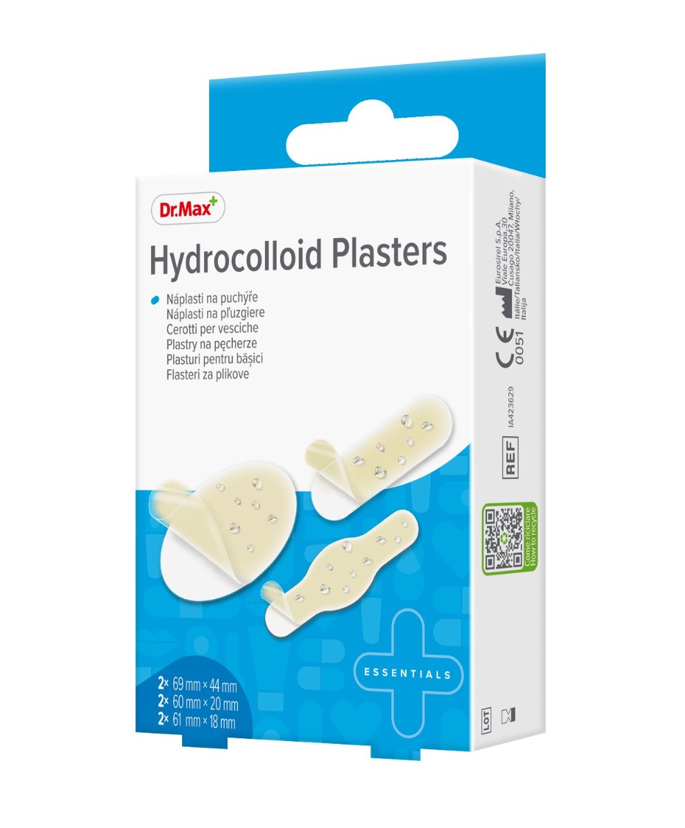 Dr. Max Hydrocolloid Plasters 3 velikosti náplasti na puchýře 6 ks Dr. Max