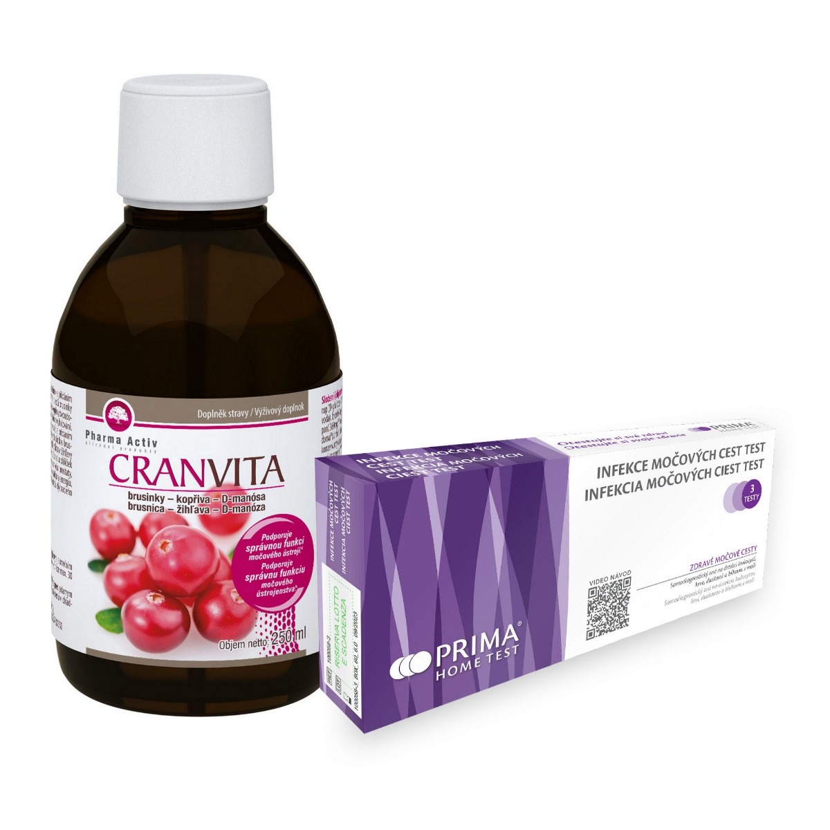 Pharma Activ CRANVITA 250 ml + Infekce močových cest test 3 ks Pharma Activ