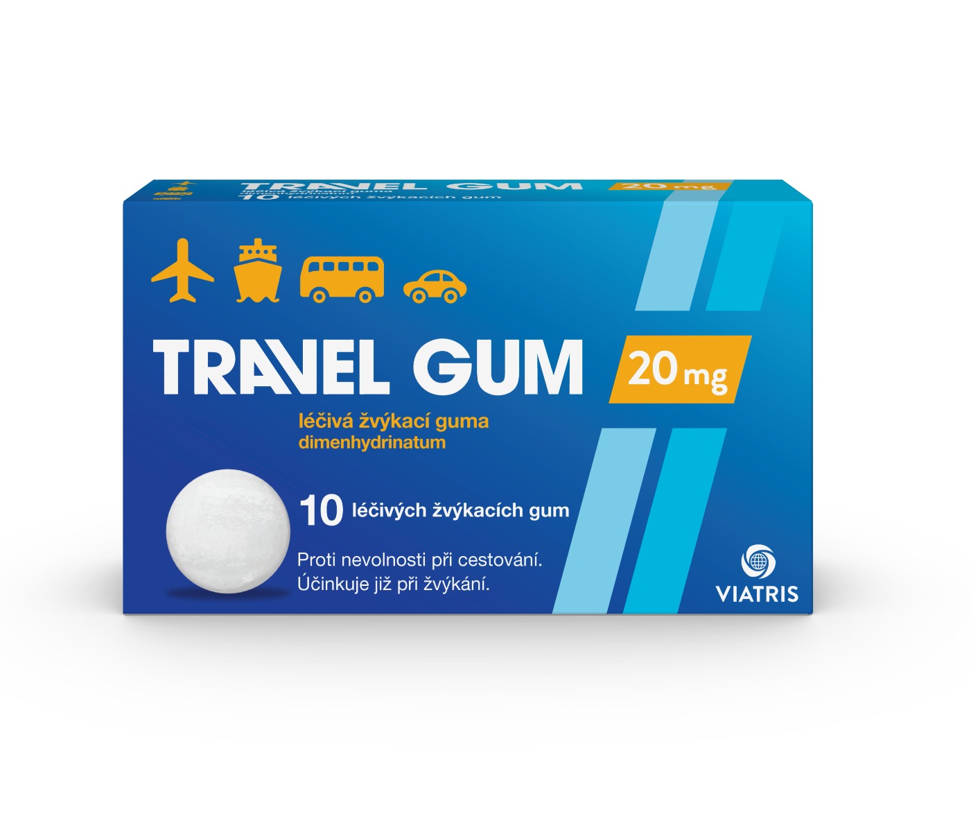 Travel-gum 20 mg 10 léčivých žvýkacích gum Travel-gum