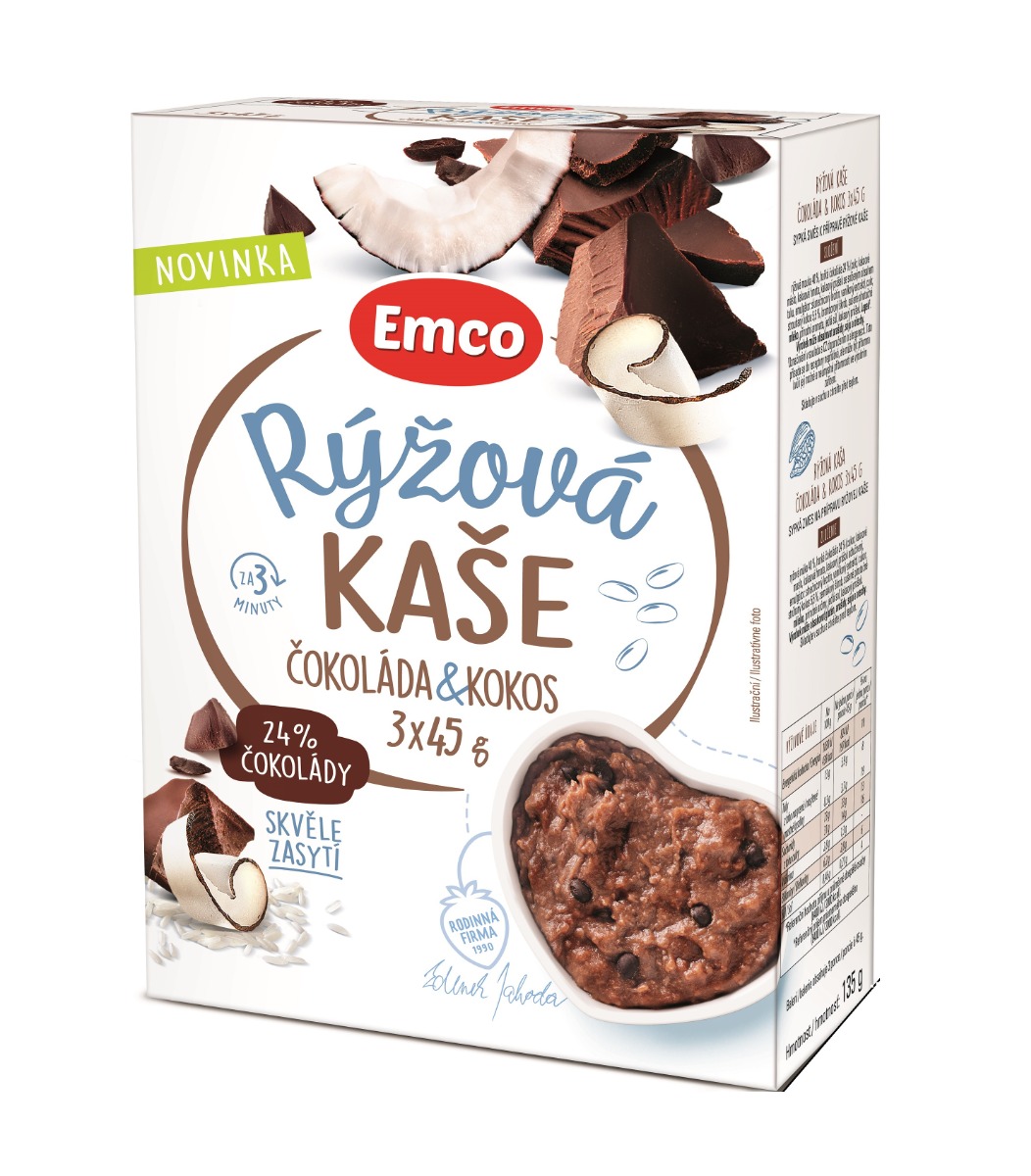 Emco Rýžová kaše čokoláda a kokos 3x45 g Emco