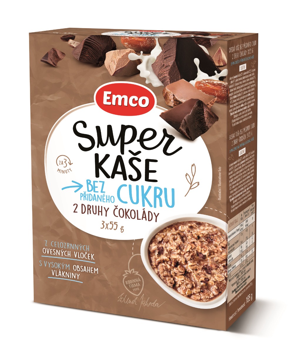 Emco Super kaše 2 druhy čokolády 3x55 g Emco