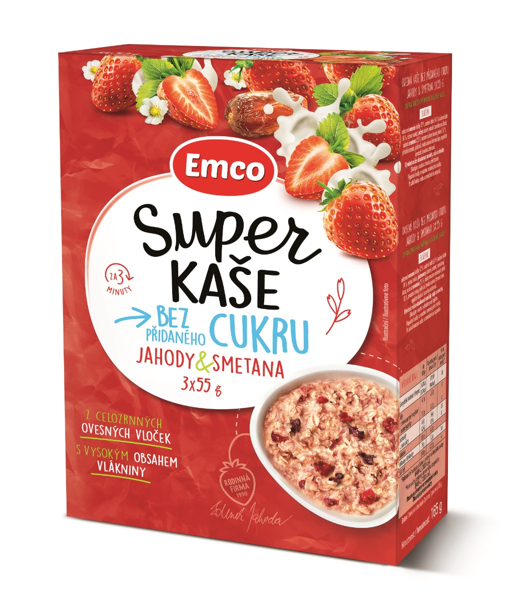 Emco Super kaše jahody a smetana 3x55 g Emco