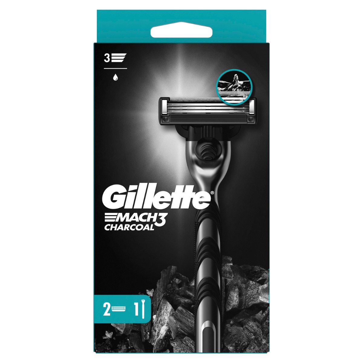 Gillette Mach3 Charcoal pánský holicí strojek + 2 hlavice Gillette