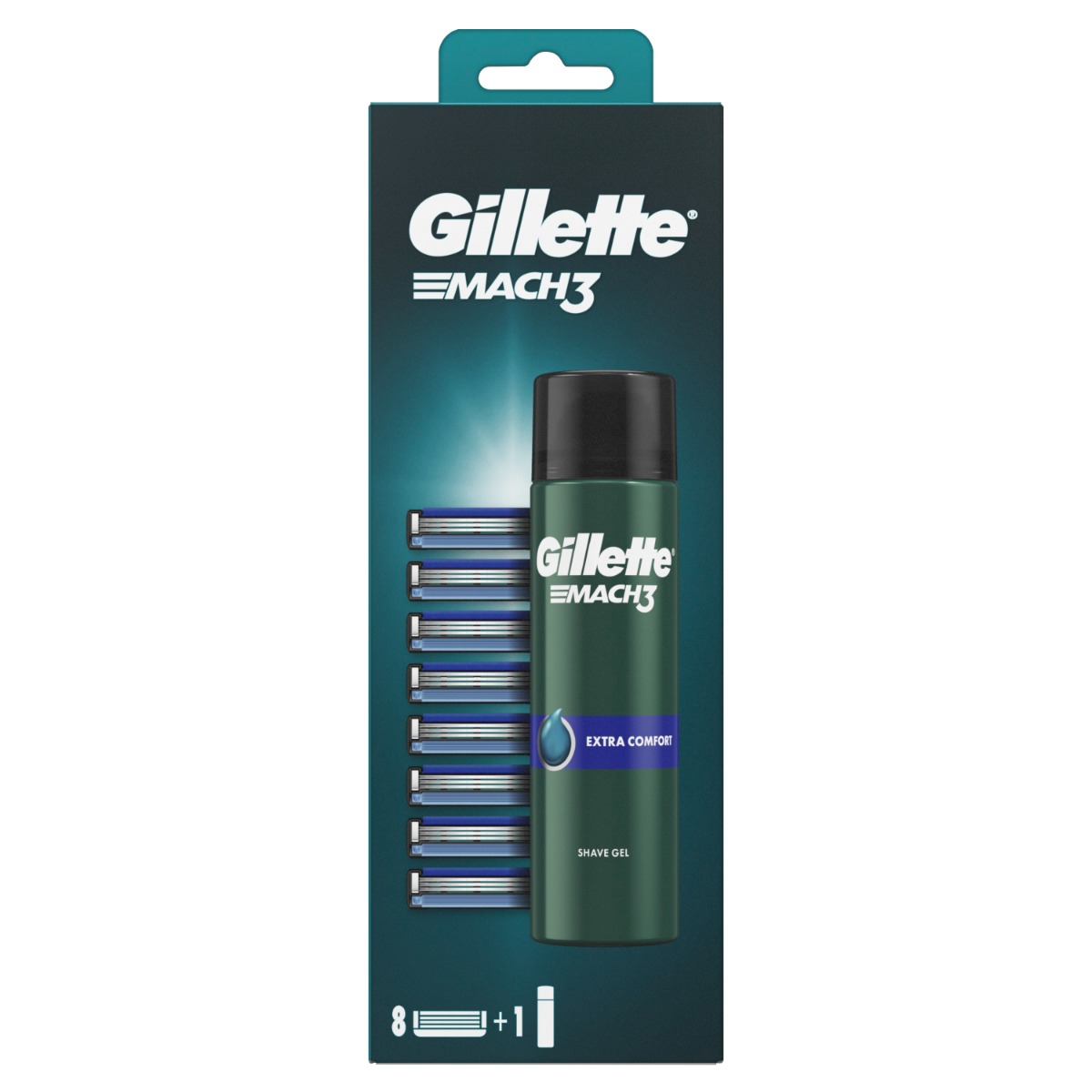 Gillette Mach3 Náhradní hlavice 8 ks + Comfort gel 200 ml Gillette