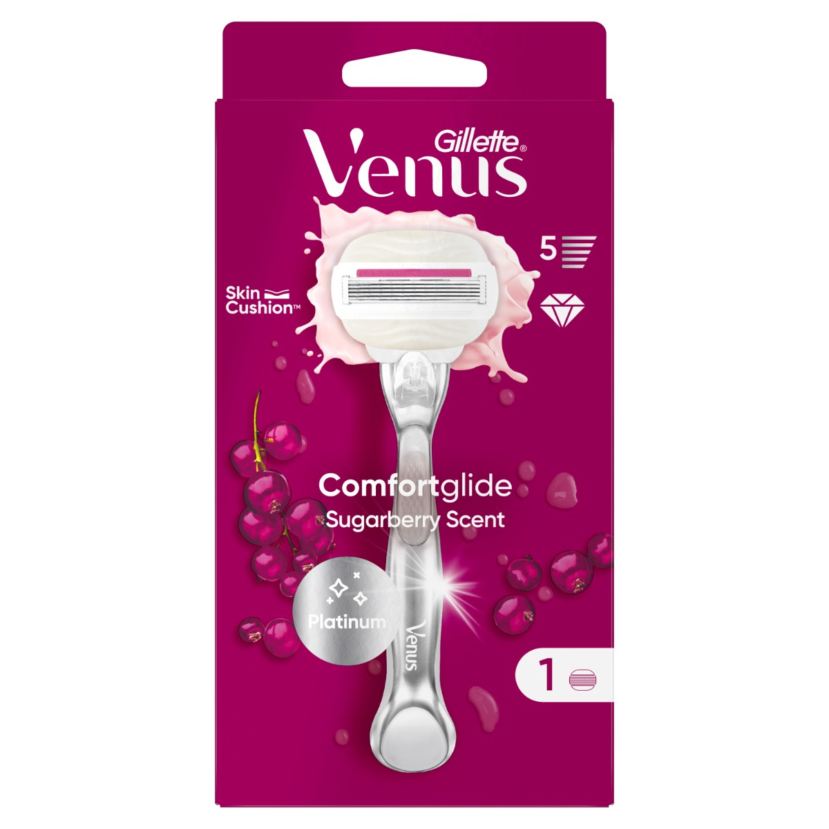 Gillette Venus Platinum ComfortGlide Sugarberry dámský holicí strojek + 1 hlavice Gillette