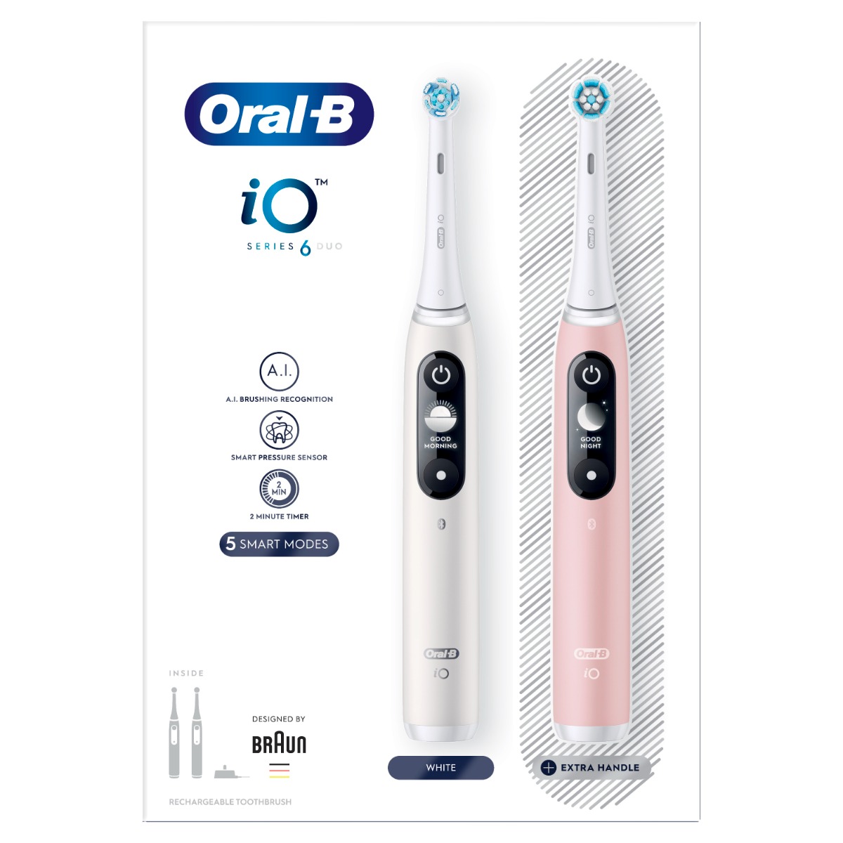 Oral-B iO Series 6 Duo elektrický zubní kartáček 2 ks White/Rose Oral-B