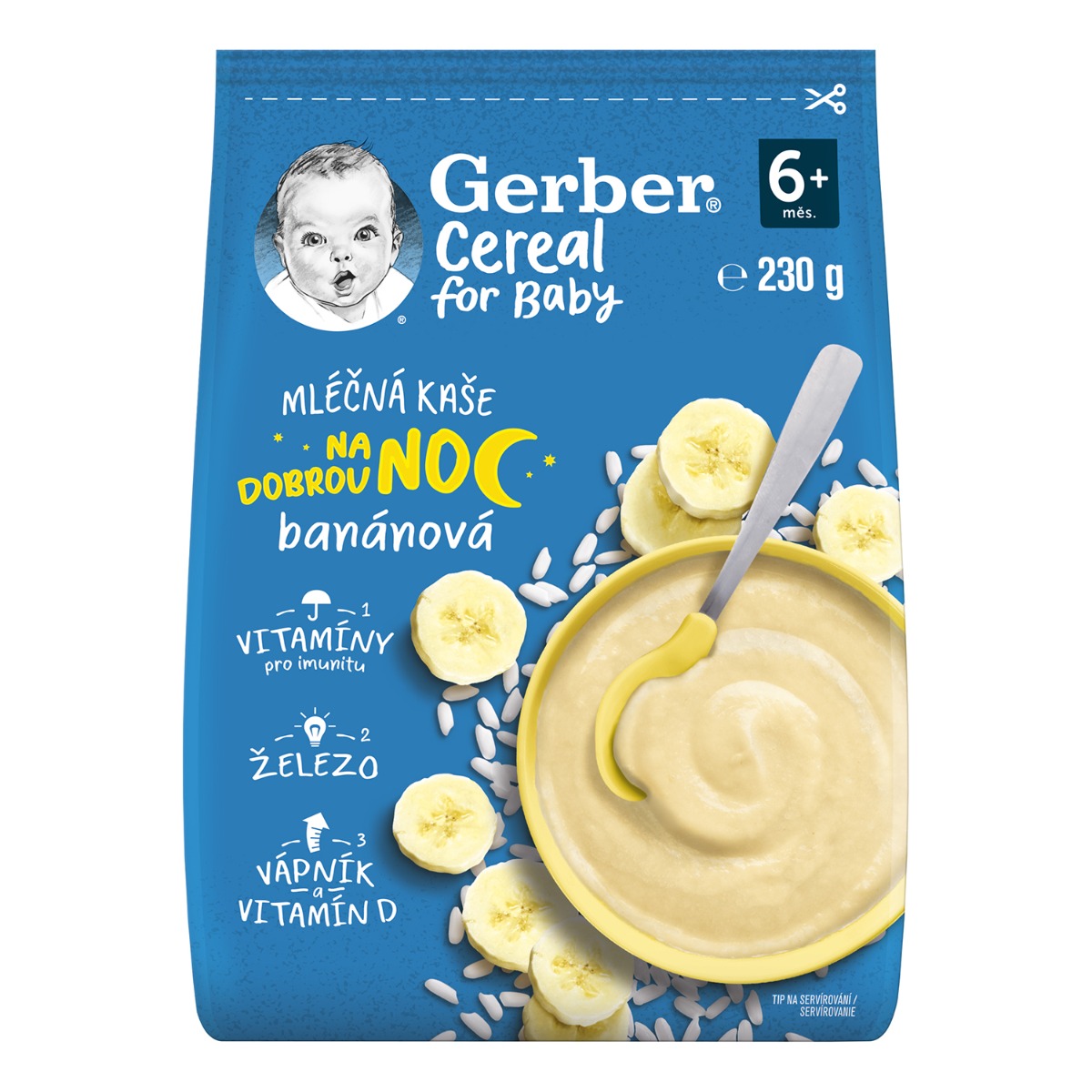 Gerber Cereal Mléčná kaše na dobrou noc banánová 6m+ 230 g Gerber