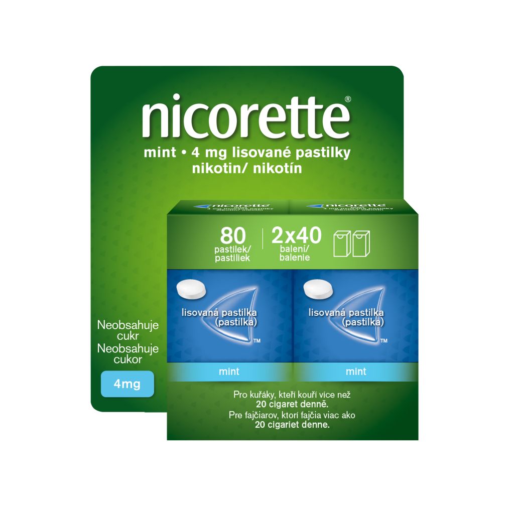 Nicorette Mint 4 mg 2x40 lisovaných pastilek Nicorette