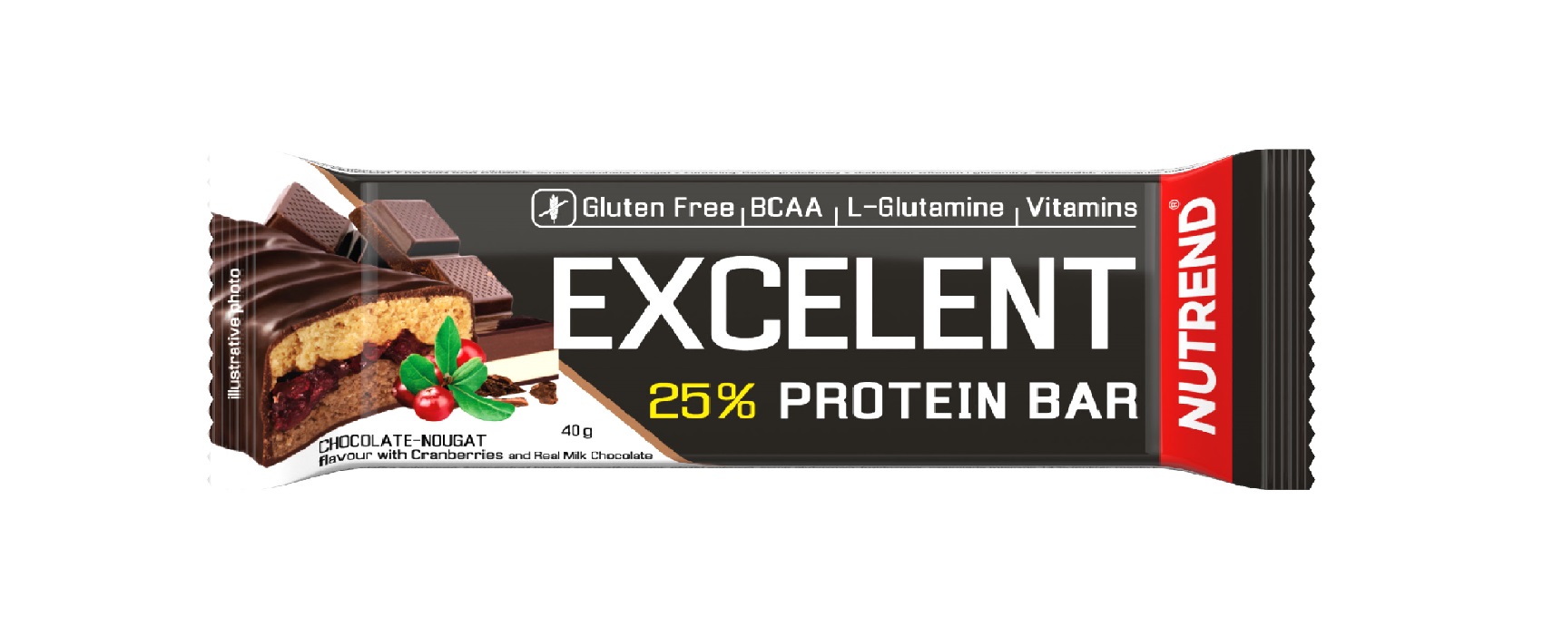 Nutrend Excelent Protein Bar Double čokoláda + nugát s brusinkami v mléčné čokoládě 40 g Nutrend