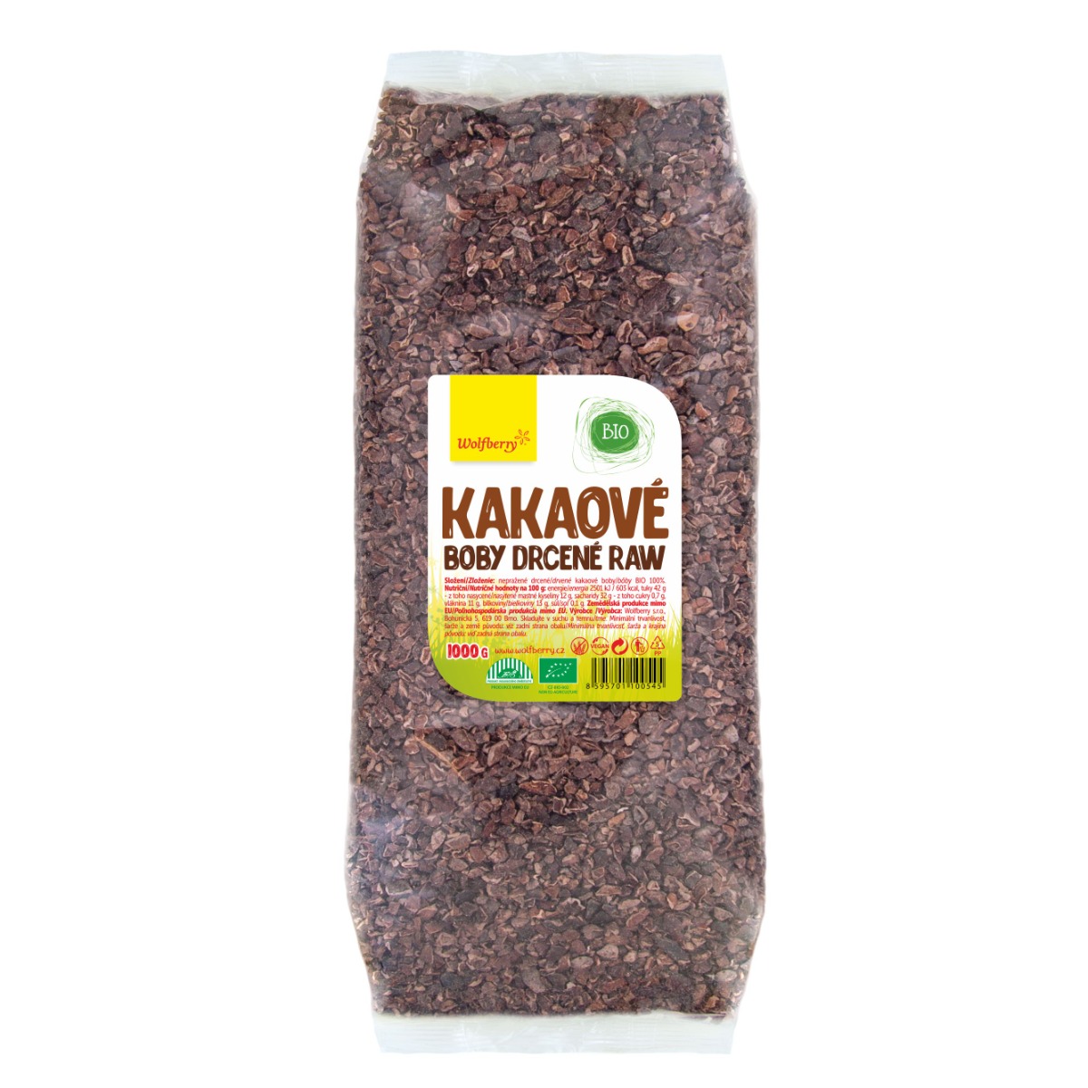 Wolfberry Kakaové boby drcené RAW BIO 1000 g Wolfberry