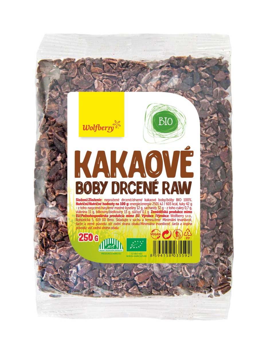 Wolfberry Kakaové boby drcené RAW BIO 250 g Wolfberry