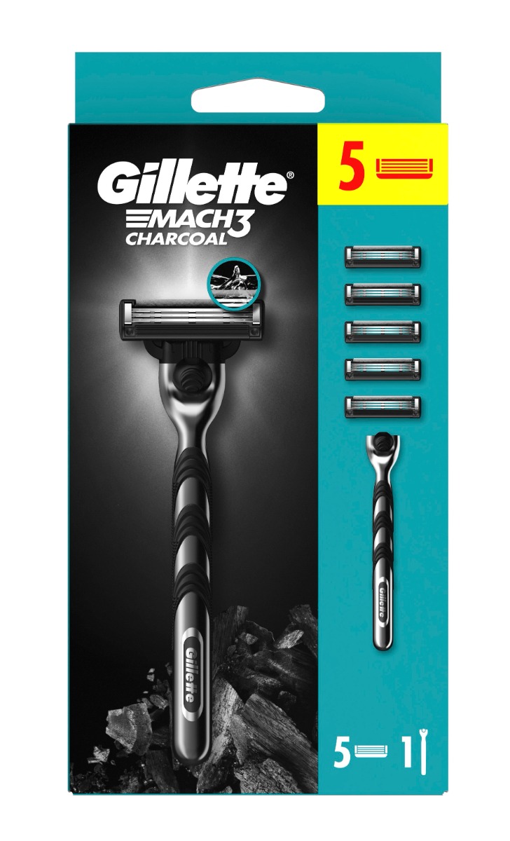 Gillette Mach3 Charcoal pánský holicí strojek + 5 hlavic Gillette