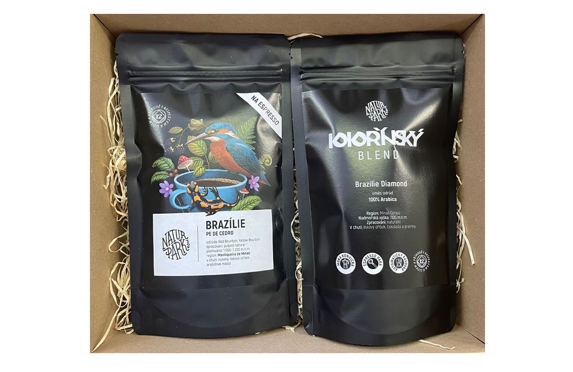 Naturpark 12 Degustační balení Brazílie/Kokořínský Blend 100% Arabica zrnková káva 2x150 g Naturpark 12