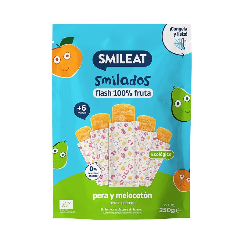 Smileat BIO 100% ovocné zmrzlinky k zamražení hruška a broskev 6M+ 5x5 g Smileat