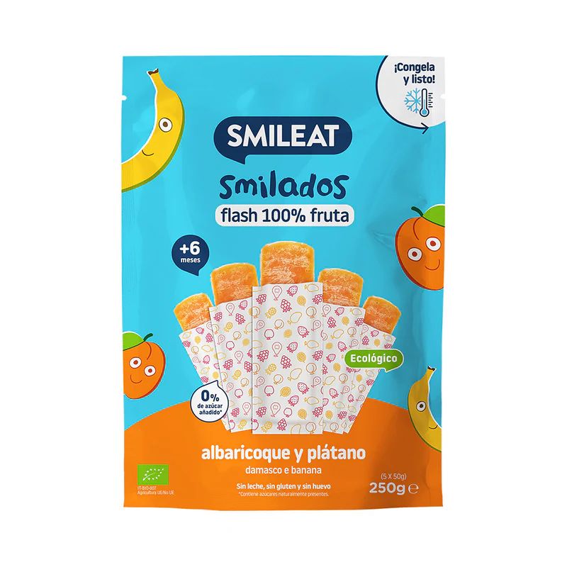 Smileat BIO 100% ovocné zmrzlinky k zamražení meruňka a banán 6M+ 5x5 g Smileat