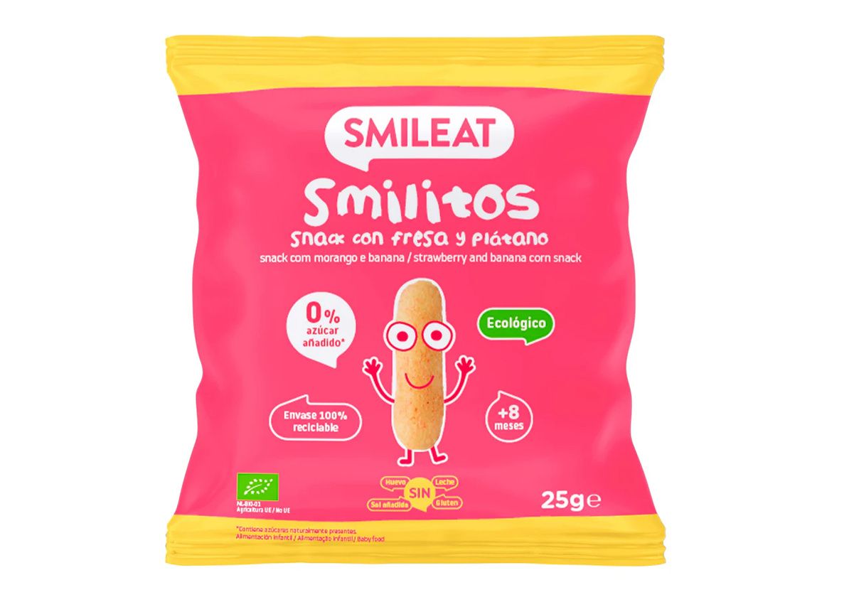 Smileat BIO kukuřičné křupky banán a jahoda s vitaminem B1 8M+ 25 g Smileat