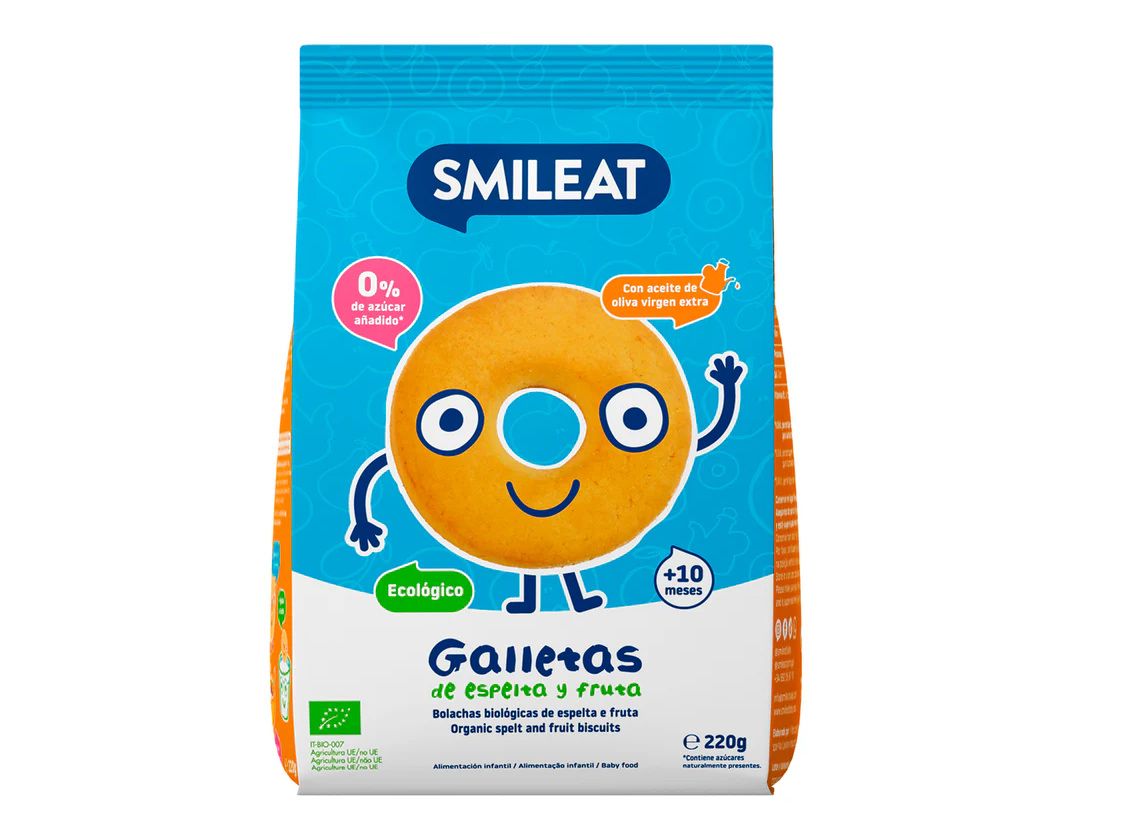 Smileat BIO špaldové sušenky s jablečnou šťávou a extra panenským olivovým olejem 10M+ 220 g Smileat