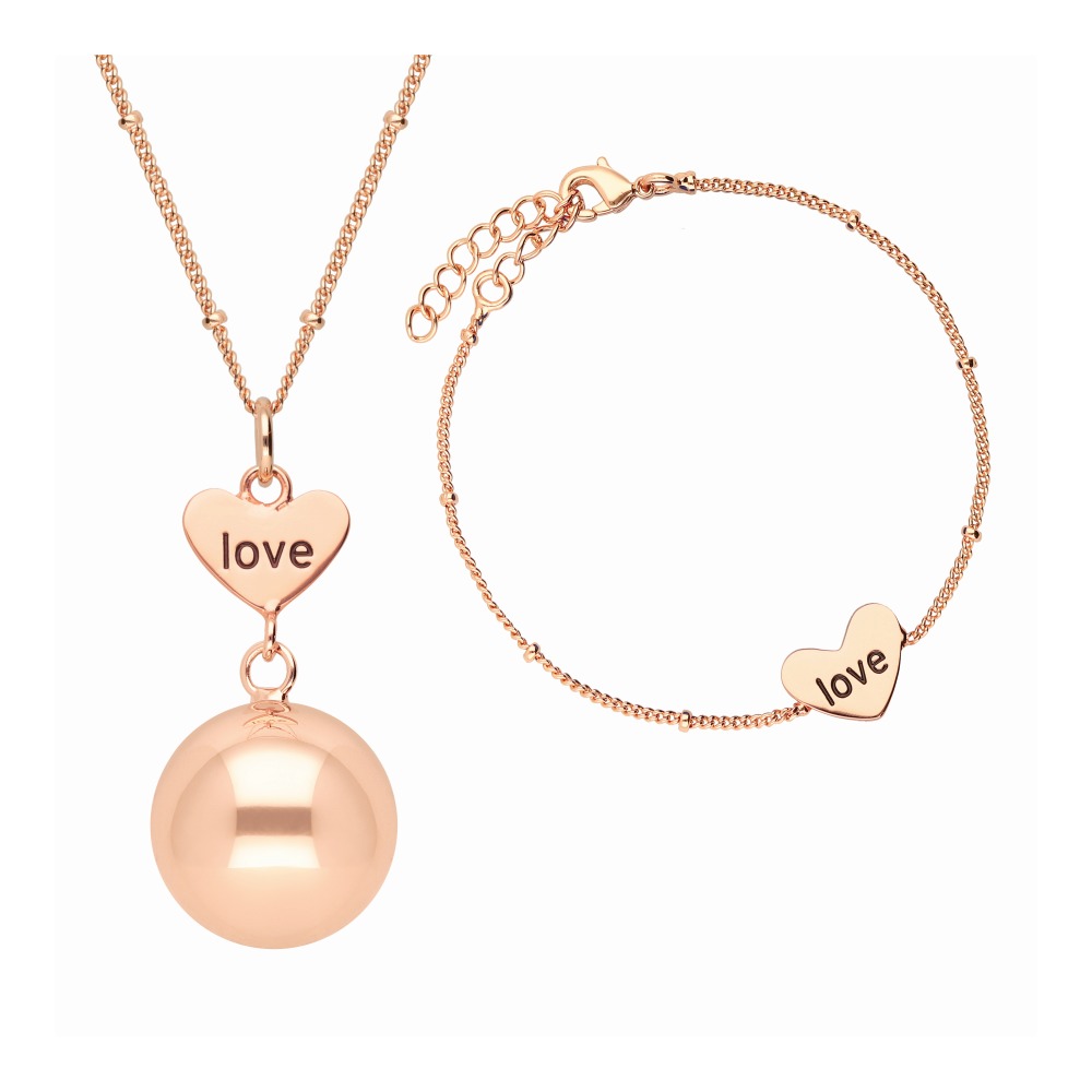 Bola Těhotenská rolnička s náramkem Heart and Love Rose Gold Bola