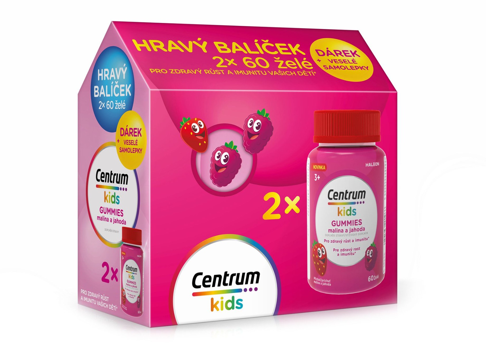 Centrum Kids Gummies multivitamín pro děti malina + jahoda dárkové balení 2x60 ks Centrum