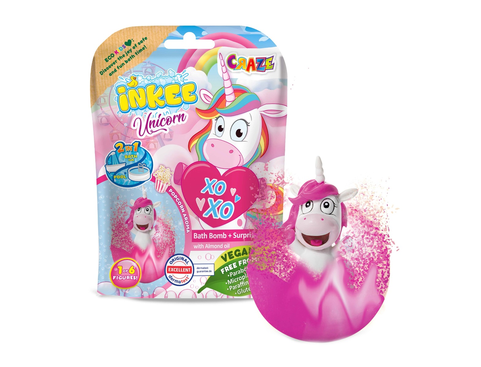 Craze INKEE Unicorn koupelová bomba s překvapením 100 g Craze