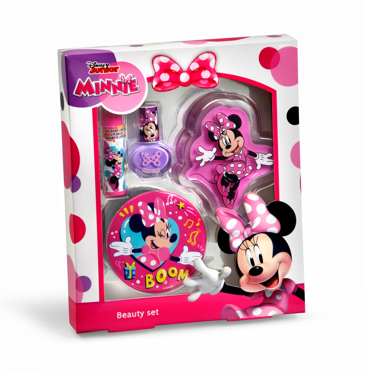 Disney Minnie Beauty Balzám na rty a lak na nehty dárkový set se zrcadlem Disney