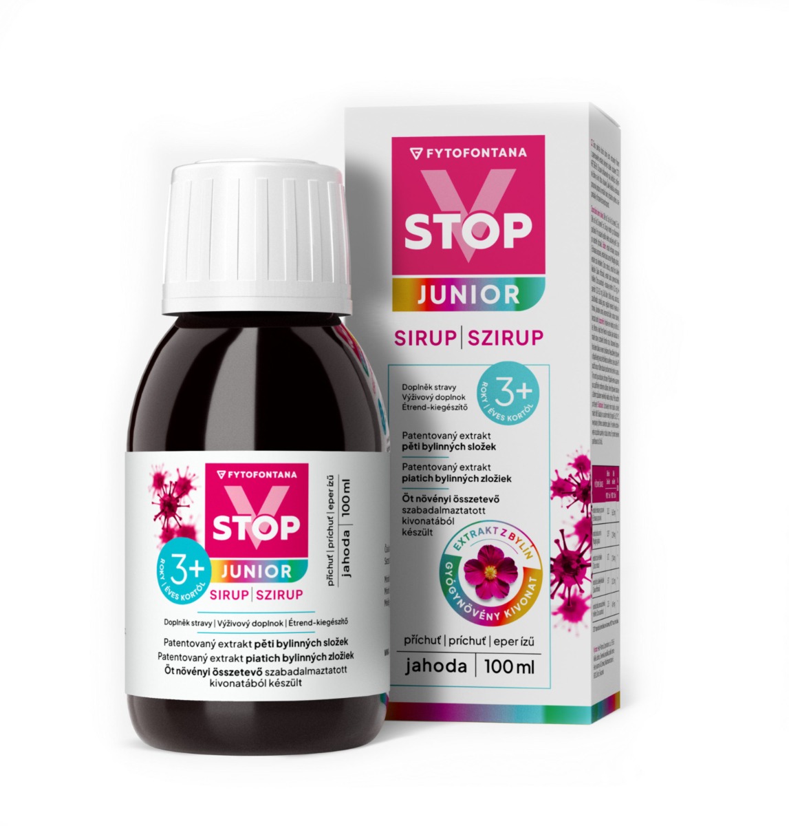 Fytofontana V-STOP Junior 3r+ jahoda sirup 100 ml Fytofontana