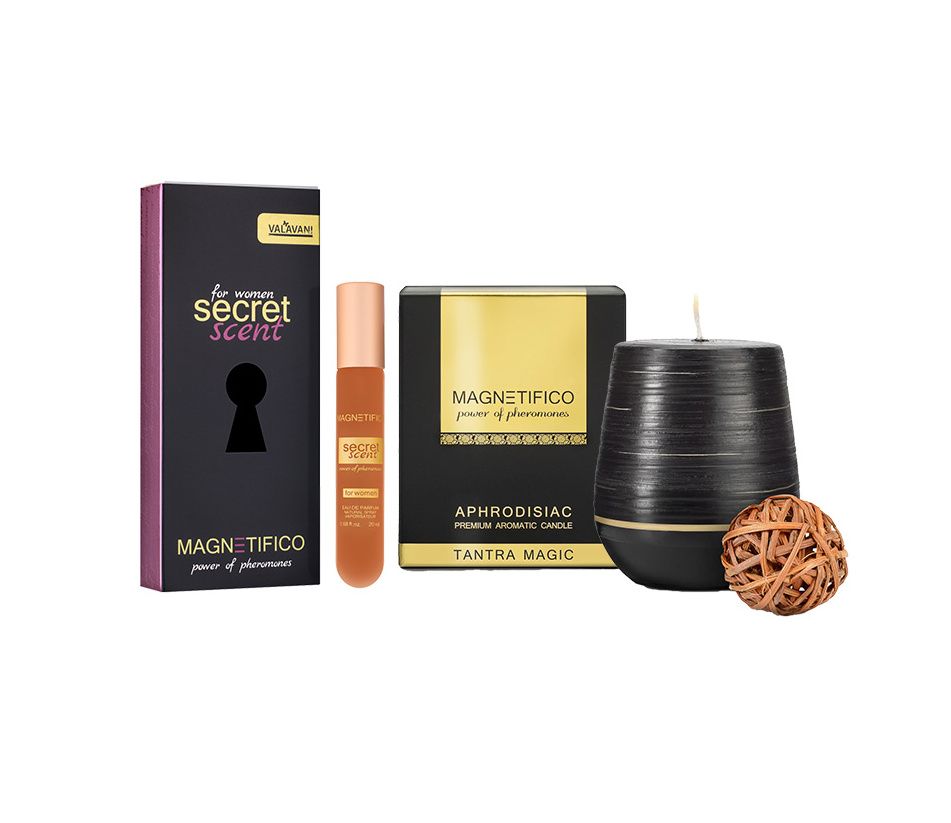 MAGNETIFICO Pheromone Secret Scent parfém pro ženy 20 ml + svíčka Tantra Magic 200 g MAGNETIFICO