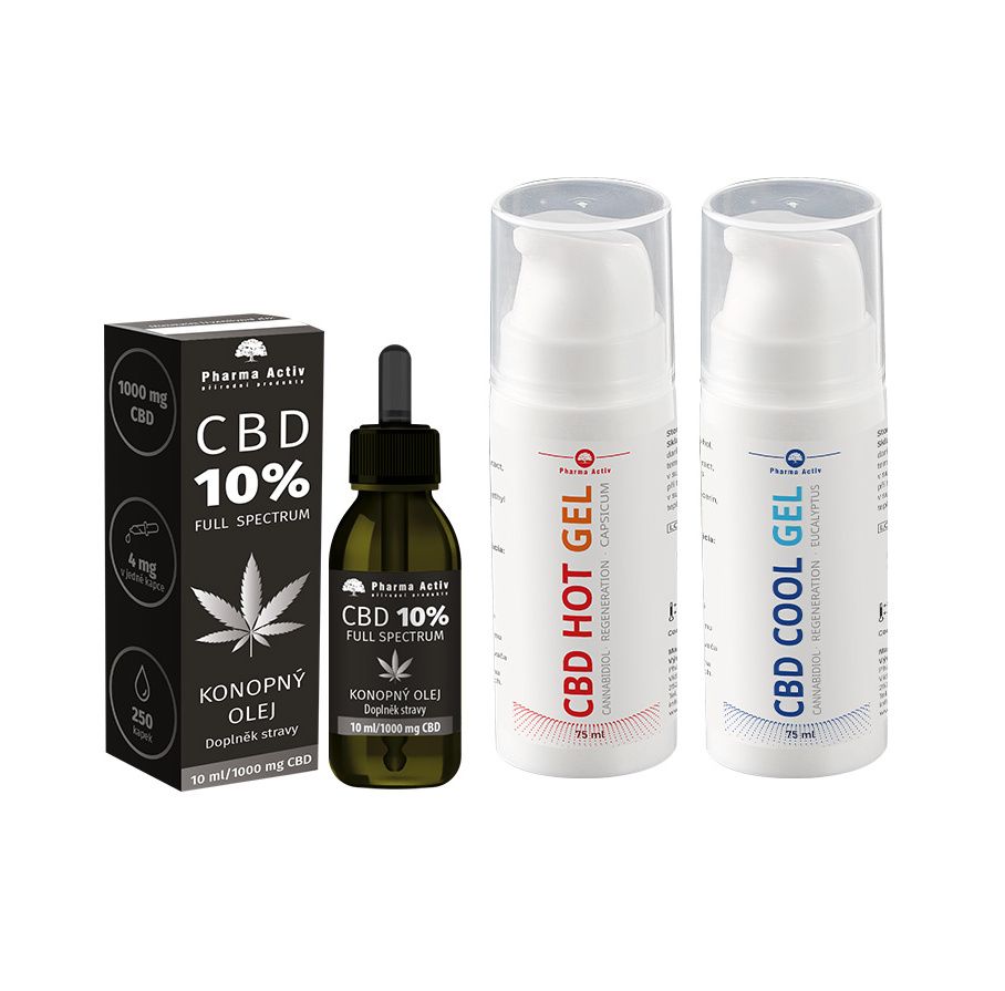 Pharma Activ CBD 10% Konopný olej 1000 mg 10 ml + CBD Gel HOT & COOL 2x75 ml Pharma Activ