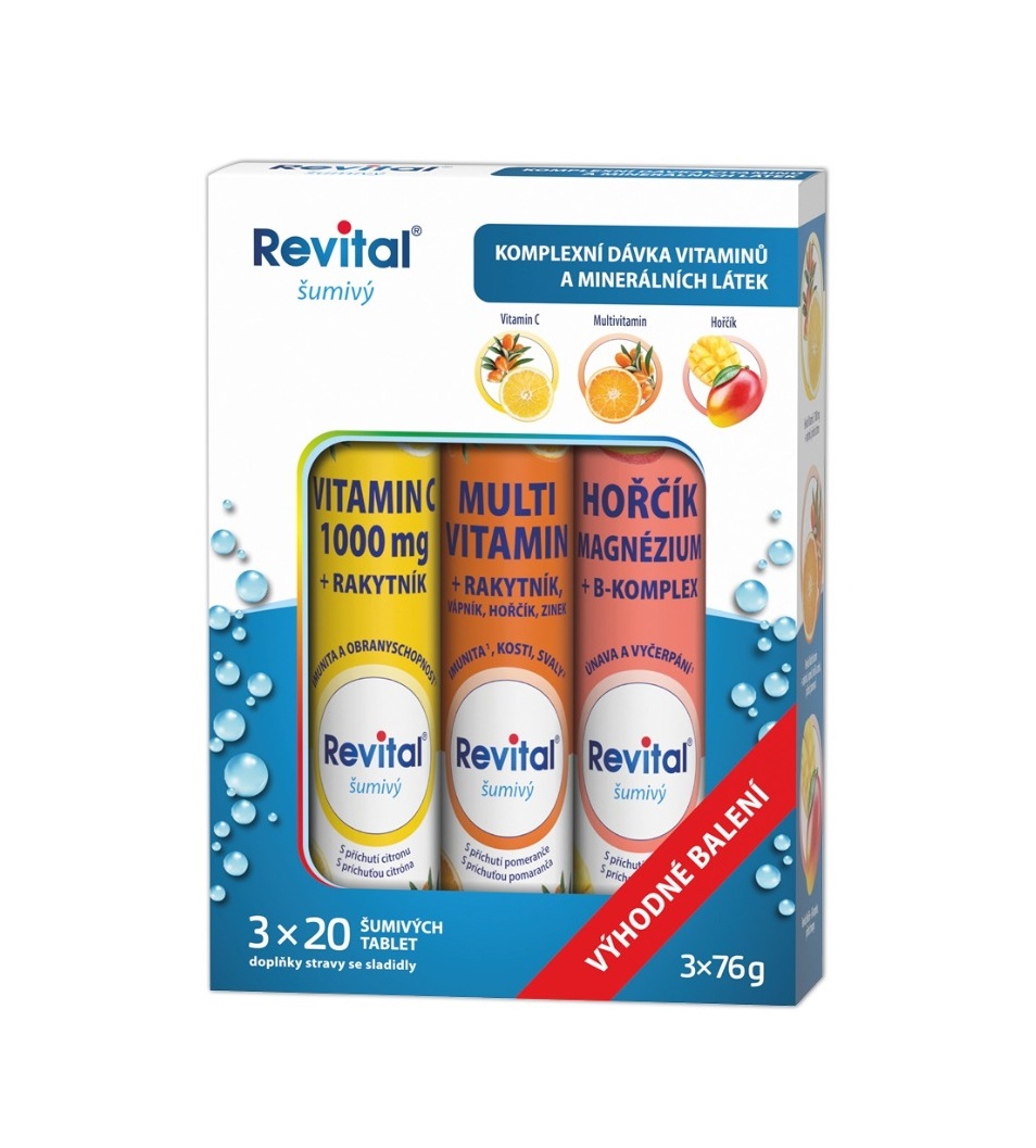 Revital Vitamín C+ Multivitamín + Hořčík 3x20 šumivých tablet Revital