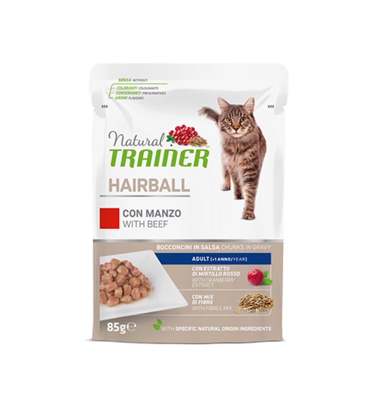 Natural Trainer Hairball hovězí kapsička 85 g Natural Trainer