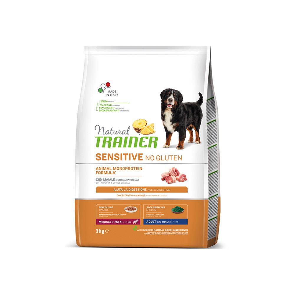 Natural Trainer No gluten medium/maxi vepřové granule 3 kg Natural Trainer