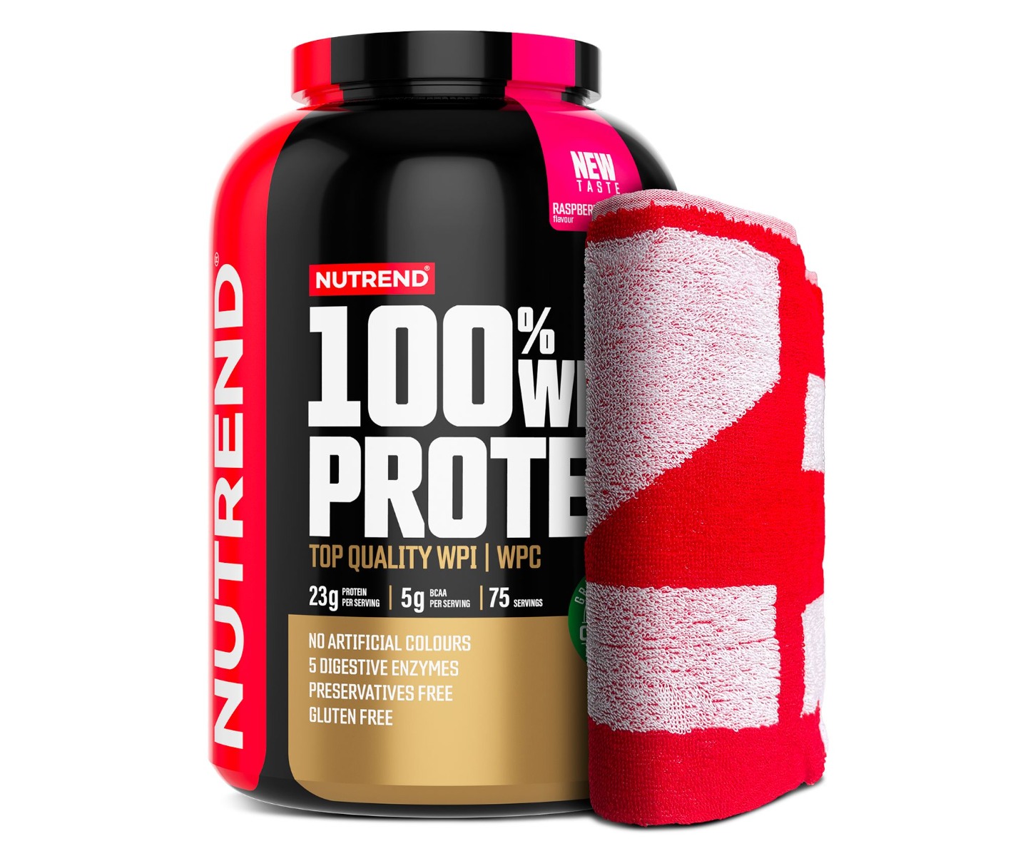 Nutrend 100% Whey Protein malina dárková sada 2250 g + ručník Nutrend