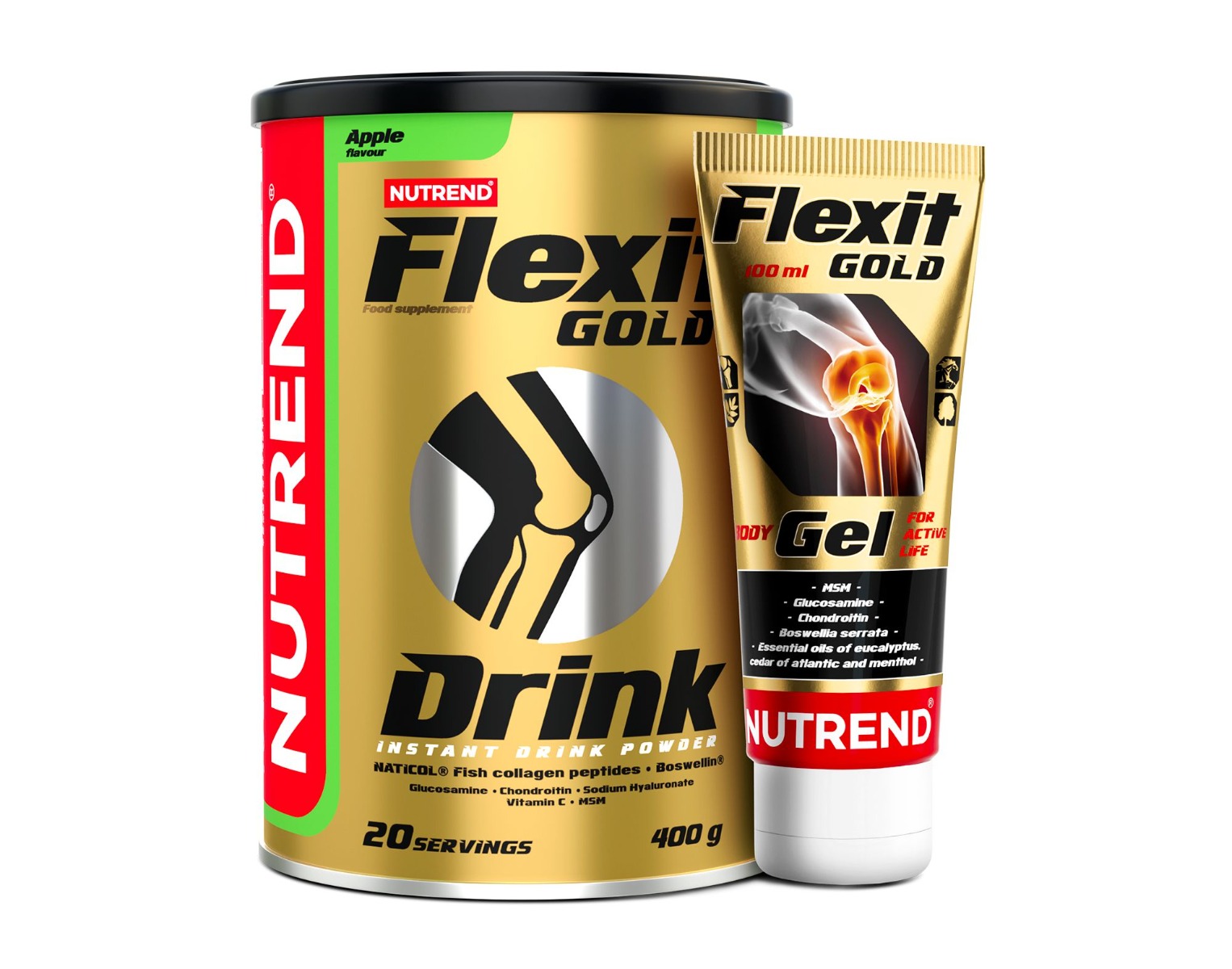 Nutrend Flexit Gold Drink 400 g jablko + Flexit Gold Gel 100 ml dárková sada Nutrend