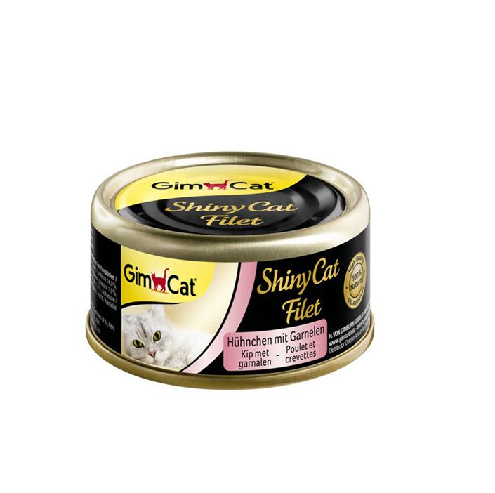 ShinyCat Filet s krevetou v kuřecím vývaru konzerva 70 g ShinyCat