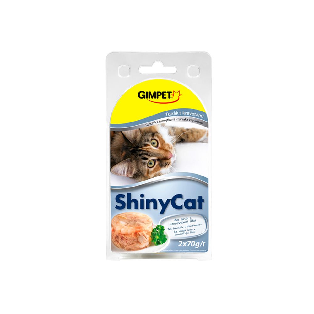 ShinyCat Tuňák/krevety konzerva 2x70 g ShinyCat