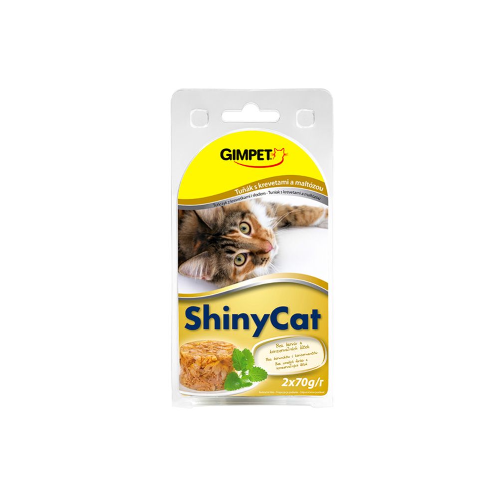 ShinyCat Tuňák/krevety/maltóza konzerva 2x70 g ShinyCat